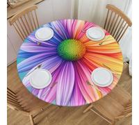 Mexpekil Nappe de table ronde ajustée avec bords élastiques colorés - Motif marguerites arc-en-ciel - Facile à nettoyer - Protection de table imperméable pour extérieur et intérieur - M - Pour table