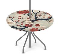 Mexpekil Nappe d'extérieur avec trou de parasol et fermeture éclair - Motif fleurs de cerisier du Japon - Imperméable - Rond et élastique - Pour terrasse, jardin, 91,4 à 111,8 cm
