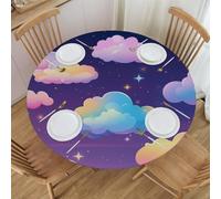 Mexpekil Nappe ronde colorée avec nuages de dessins animés, élastique et imperméable pour extérieur, intérieur, cuisine, jardin, salle à manger, M