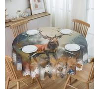 Mexpekil Nappe ronde en forme de cerf aquarelle de 150 cm, facile à nettoyer, imperméable et résistante aux taches, protection de table décorative pour intérieur et extérieur