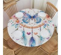 Mexpekil Nappe ronde imperméable et facile à nettoyer avec bord élastique, attrape-rêves, fleurs et cœurs, protection de table ronde pour table de cuisine, salle à manger, S, 101,6 à 111,8 cm