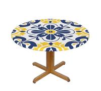 Mexpekil Nappe ronde imperméable motif carreaux marocains jaune damassé lavable pour cuisine, terrasse, pique-nique