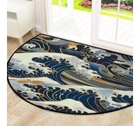 Mexpekil Ocean Waves Tapis de porte japonais en demi-lune pour intérieur et extérieur - Lavable - Demi cercle - Absorbant la saleté - 100 x 160 cm
