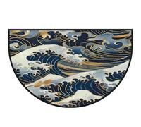 Mexpekil Ocean Waves Tapis de porte japonais en demi-lune pour intérieur et extérieur - Lavable - Demi cercle - Absorbant la saleté - 100 x 160 cm