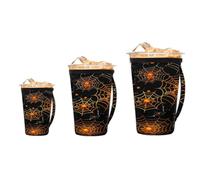 Mexpekil Orange Spider Web Lot de 3 manchons réutilisables pour café glacé avec poignée, ajustement universel pour gobelets et verres de 473 à 946 ml, porte-gobelet isotherme en néoprène pour boissons