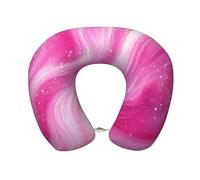 Mexpekil Oreiller de voyage pour enfants et adultes en mousse à mémoire de forme - Oreiller doux en forme d'avion - Oreillers de cou en marbre rose pailleté pour voyage, avion, voiture, bureau