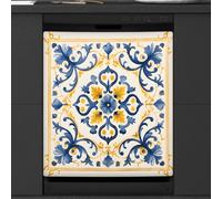 Mexpekil Ornement ethnique carreaux de céramique imprimé couverture magnétique pour lave-vaisselle 53,3 x 66 cm, autocollant décoratif imperméable pour lave-vaisselle pour appareils de cuisine