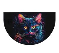 Mexpekil Paillasson bohème en forme de chat fluo en demi-lune pour intérieur et extérieur - Tapis de sol antidérapant lavable - Demi cercle - Attrape la saleté - 100 x 160 cm