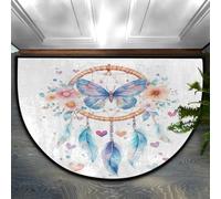 Mexpekil Paillasson demi-cercle antidérapant en forme de demi-lune, motif attrape-rêves, fleurs et cœurs, tapis de bienvenue lavable pour intérieur ou extérieur, cuisine, chambre à coucher, terrasse