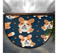 Mexpekil Paillasson demi-cercle antidérapant en forme de demi-lune - Motif dessin animé Corgi - Lavable - Pour intérieur et extérieur - Pour cuisine, chambre à coucher, terrasse