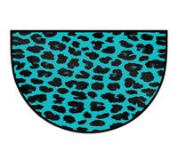 Mexpekil Paillasson demi-lune imprimé léopard turquoise pour intérieur et extérieur - Tapis de sol antidérapant - Lavable - Demi-cercle - Attrape la saleté - Tapis demi-rond pour entrée, 61 x 91 cm