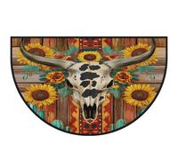 Mexpekil Paillasson demi-rond antidérapant lavable avec motif tête de mort de mouton, tournesol, demi-lune, pour intérieur et extérieur, 100 x 160 cm