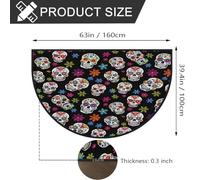 Mexpekil Paillasson demi-rond antidérapant lavable avec motif tête de mort floral pour intérieur et extérieur, 100 x 160 cm