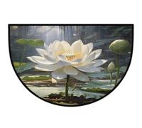 Mexpekil Paillasson demi-rond antidérapant lavable en demi-lune pour intérieur et extérieur - Motif fleurs de lotus - Attrape la saleté - 61 x 91 cm