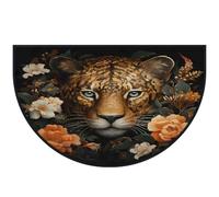 Mexpekil Paillasson demi-rond antidérapant lavable - Motif léopard - Motif floral - Demi-lune - Pour intérieur et extérieur - 100 x 160 cm