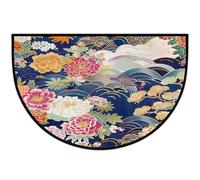 Mexpekil Paillasson demi-rond avec motif fleurs japonaises et feuilles en demi-lune pour intérieur et extérieur - Lavable - Absorbant - Attrape la saleté - Demi-rond - 61 x 91 cm