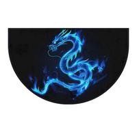 Mexpekil Paillasson demi-rond en forme de dragon lumineux pour intérieur et extérieur - Lavable - Absorbant la saleté - Bleu - 100 x 160 cm