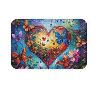 Mexpekil Paillasson d'intérieur lavable, antidérapant, 40 x 60 cm, motif cœur et personnel musical, papillon coloré, profil bas, pour entrée, cuisine, salle de bain