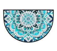 Mexpekil Paillasson mandala bleu sarcelle motif floral demi-lune pour intérieur et extérieur, antidérapant, lavable, en demi-cercle, absorbant la saleté, pour entrée, 61 x 91 cm