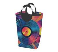 Mexpekil Panier à linge coloré motif disque de musique en vinyle avec motif CD - Paniers à linge pliables avec poignées pour salle de bain, chambre à coucher, chambre d'enfant, camping, voyage