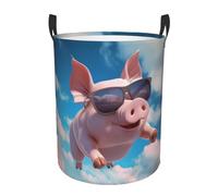 Mexpekil Panier à linge pliable avec poignées - Grand panier à linge étanche pour jouets d'enfants, vêtements sales, livres (cochon volant)