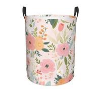 Mexpekil Panier à linge pliable avec poignées - Grand panier à linge étanche pour jouets d'enfants, vêtements sales, livres (fleurs roses)