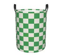 Mexpekil Panier à linge pliable avec poignées - Panier à linge imperméable pour jouets d'enfants, vêtements sales, livres (carreaux verts et blancs)
