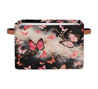 Mexpekil Panier de rangement avec poignée, boîte à jouets pliable pour chien, boîte à jouets pour étagères, motif papillon rose