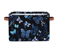 Mexpekil Panier de rangement avec poignée, boîte à jouets pliable pour chien, motif papillon bleu, boîtes de rangement pour étagères