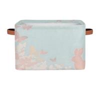 Mexpekil Panier de rangement avec poignée - Rose - Lapin et papillon - Pliable - Boîte à jouets pour chien - Boîtes de rangement pour étagères