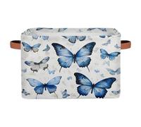 Mexpekil Panier de rangement pliable avec poignée, bleu aquarelle papillon, boîte de rangement pour jouets pour chiens, boîtes de rangement pour étagères