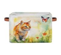 Mexpekil Panier de rangement pliable avec poignée, boîte à jouets pour chien, motif papillon aquarelle, boîtes de rangement pour étagères