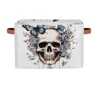 Mexpekil Panier de rangement pliable avec poignée, crâne, papillon, rose, fleur, squelette, boîte de rangement pour jouets pour chien