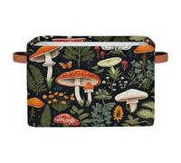 Mexpekil Panier de rangement pliable avec poignée, feuilles de champignon, papillon, plantes sauvages, boîte de rangement pour étagères