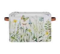 Mexpekil Panier de rangement pliable avec poignée, fleurs et feuilles, papillon pour chien, boîte de rangement pour étagères