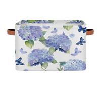 Mexpekil Panier de rangement pliable avec poignée, motif hortensia, papillon, boîte de rangement pour jouets pour chiens, boîtes de rangement pour étagères