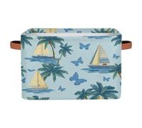 Mexpekil Panier de rangement pliable avec poignée, motif palmier, voilier, papillon, bleu, boîte à jouets pour chien, boîtes de rangement pour étagères