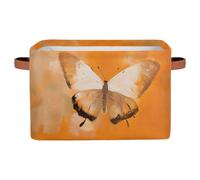 Mexpekil Panier de rangement pliable avec poignée, motif papillon aquarelle orange pour chien, boîte de rangement pour étagères