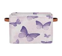 Mexpekil Panier de rangement pliable avec poignée, motif papillon aquarelle violet et rose