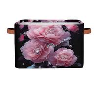 Mexpekil Panier de rangement pliable avec poignée, rose chinoise, rose, perle, papillon, boîte à jouets pour chien, boîtes de rangement pour étagères