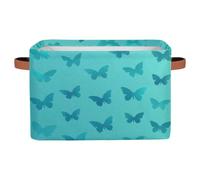 Mexpekil Panier de rangement pliable avec poignée, silhouette de papillon bleu et vert, boîte de rangement pour étagères