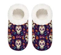 Mexpekil Pantoufles antidérapantes mexicaines tête de mort pour femme, homme et femme, Crâne mexicain., Large