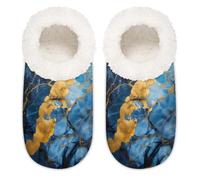 Mexpekil Pantoufles antidérapantes pour femme Bleu marbre doré liquide, Blue Marble Golden Liquid, Medium/Large
