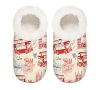 Mexpekil Pantoufles antidérapantes pour femme Motif bus londonien Big Ben City Elements, Bus londonien Big Ben City Elements, X-Large