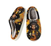Mexpekil Pantoufles chaudes et confortables en mousse à mémoire de forme | Chaussons chauds à enfiler pour intérieur et extérieur Motif fille qui aime la musique Noir