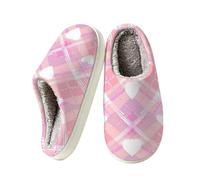 Mexpekil Pantoufles chaudes et confortables en mousse à mémoire de forme | Chaussons chauds à enfiler pour intérieur et extérieur Motif écossais Rose Beige