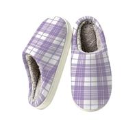 Mexpekil Pantoufles chaudes et confortables en mousse à mémoire de forme | Pantoufles chaudes à enfiler pour intérieur et extérieur Motif écossais Violet Blanc