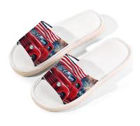 Mexpekil Pantoufles de voiture motif feu d'artifice du 4 juillet - Drapeau des États-Unis - Pour homme et femme - Bout ouvert - Chaussons d'été en lin, multicolore, 6/6.5 UK Wide