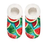 Mexpekil Pantoufles d'été en forme de pastèque pour femme, pantoufles pelucheuses antidérapantes pour femmes, hommes et femmes, Aquarelle Summer Watermelon, X-Large