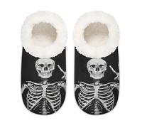 Mexpekil Pantoufles drôles avec tête de mort humaine squelette pour femme, pantoufles pelucheuses antidérapantes pour femmes hommes dames, Crâne humain drôle squelette, Large/XX-Large